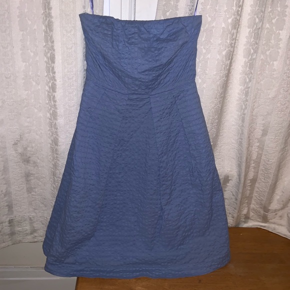 J Crew Fitted Strapless Dress Light Blue Textured - Picture 2 of 7